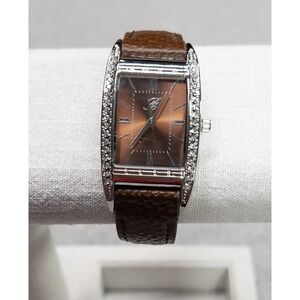 New Burgi Quartz Womens Watch BTV135 Brown Leather Strap 27mm Crystal Bling